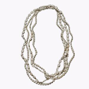 Retro White Beaded 2 Strand Necklace Shell Beads Knotted Classic Fashion Jewelry